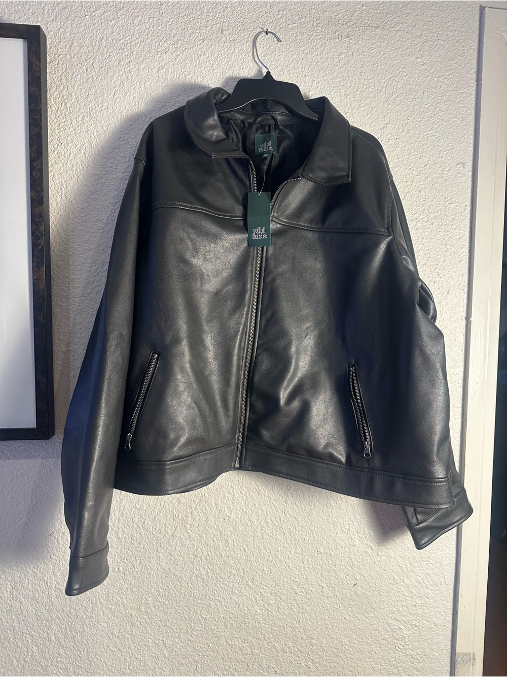 wild fable Black Faux Leather Zip-Front Jacket